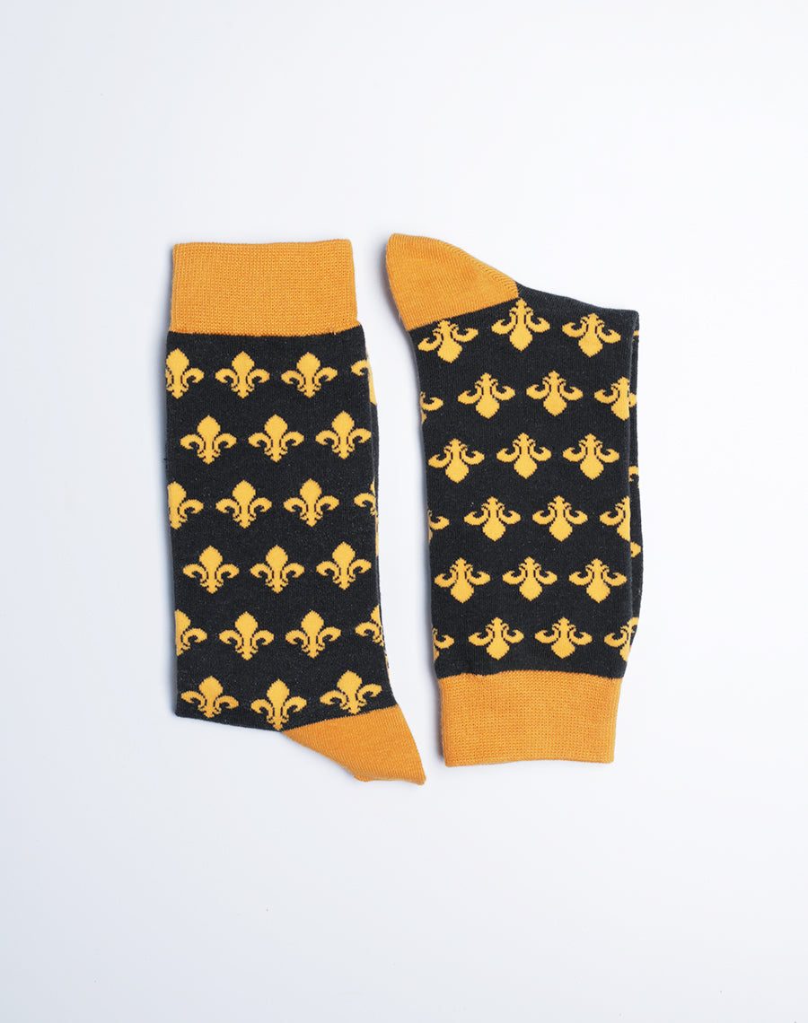 Black Yellow Symbol Printed Cotton made Socks for men - Fleur De Lis Socks