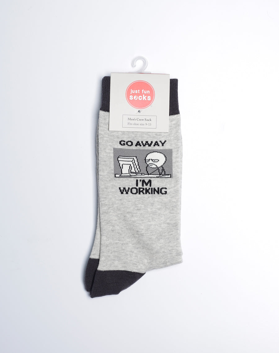 Just Fun Socks - Go Away I am Working Cotton Made Grey Color Socks