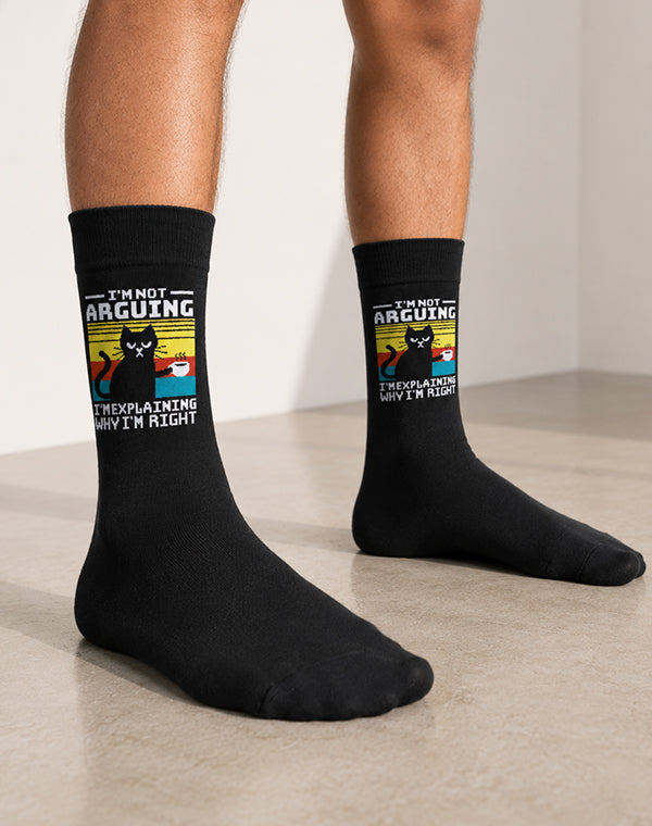 Men's Not Arguing Explaining Funny Cat Crew Socks