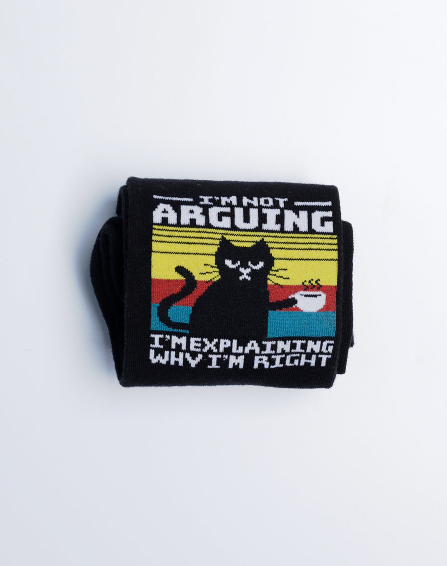 I'm Not Arguing I'm Explaining Funny Cat Crew Socks - Black Color Printed Multicolor Socks