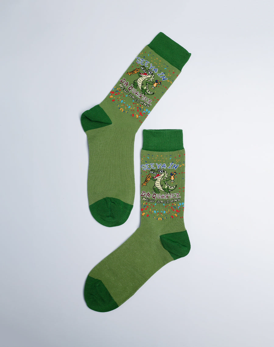 Animal Socks for Men - In Da Quarter Party Alligator Crew Socks - Green Socks