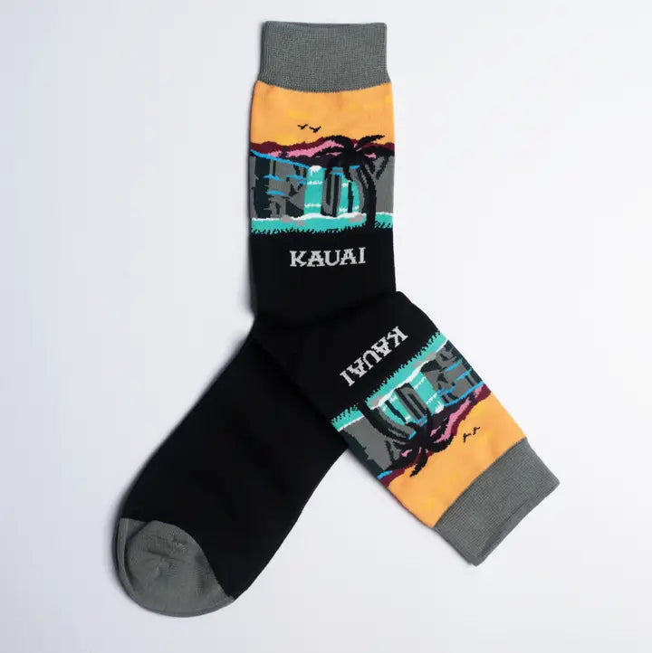 Men's Kauai Waterfall Charcoal Crew Socks