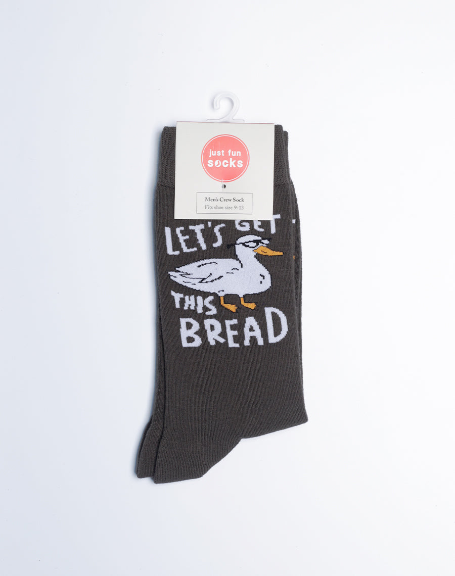 Cotton Made Duck Crew Socks for Men - Lets get this bread printed grey socks