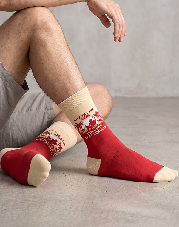 Men's Life Is Like Beer Chill For Best Results Crew Socks