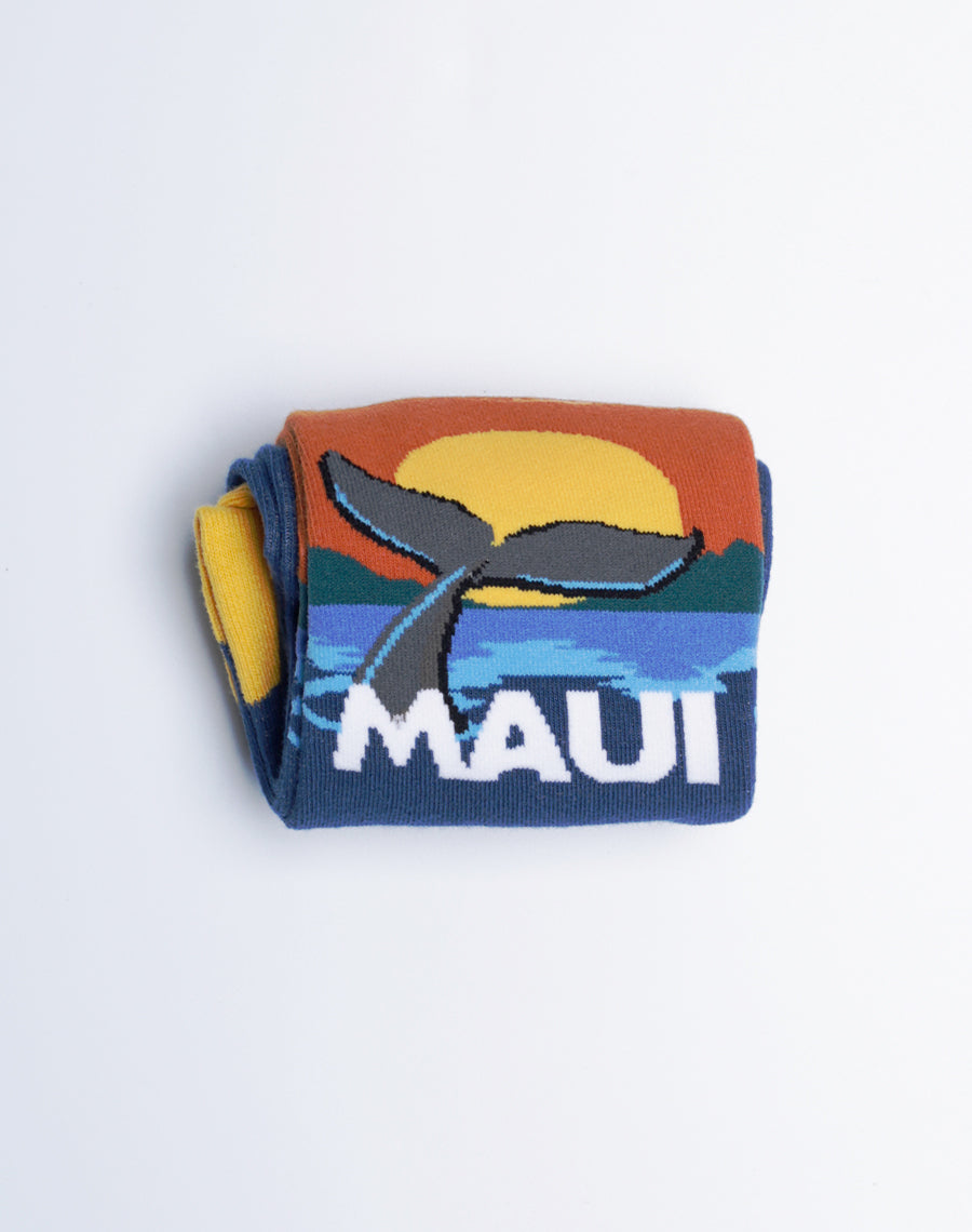 Mens Maui Sunset Whate Fluke Crew Socks - Printed Cotton Made Multicolor Socks