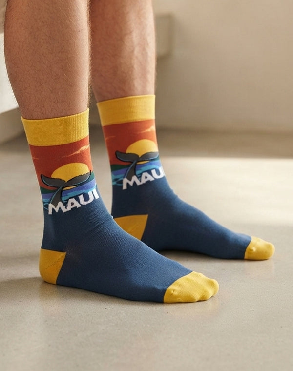 Men's Maui Sunset Whale Fluke Crew Socks