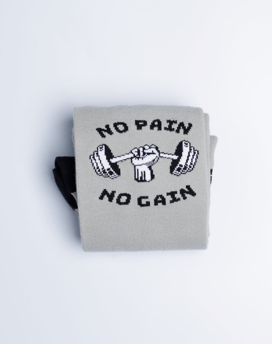 No Pain No Gain Printed Gym Socks for Men - Cotton made grey black color