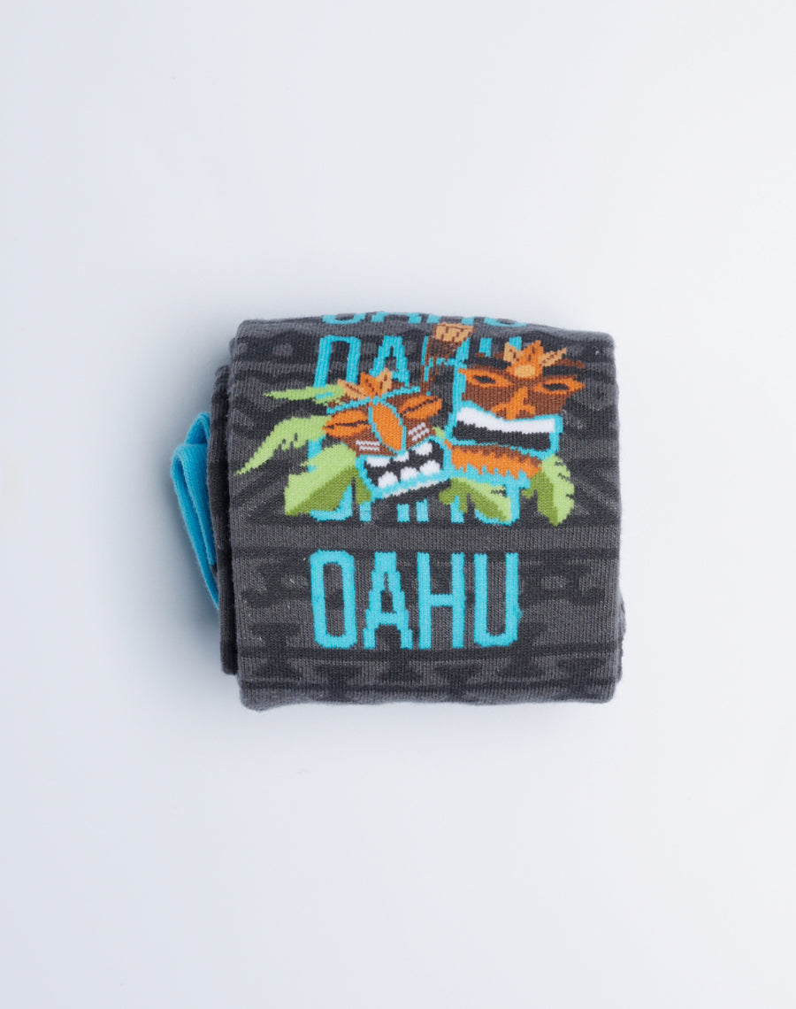 Oahu Tiki Printed Hawaii Socks for Men  - Charcoal Grey