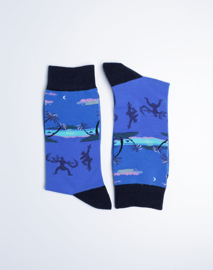 Men's Polynesian Fire Dance Luau Crew Socks - Best Hawaii Socks - Blue Color