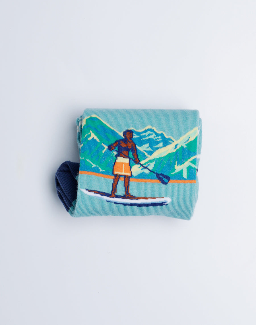 Stand Up Paddle Board Hawaiian Crew Socks - Light Blue Color Printed Tropical Socks