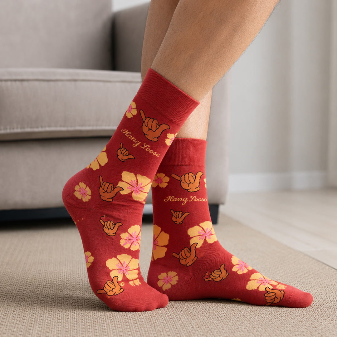 Men's Shaka Floral Hang Loose Crew Socks