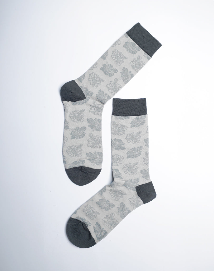 Floral Printed Grey and Black Color Crew Socks for Men