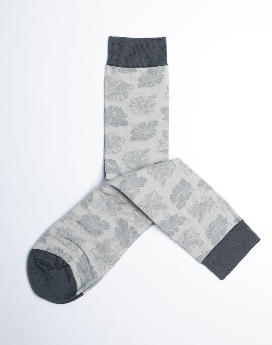 Men's Single Tone Floral Crew Socks - Grey Socks