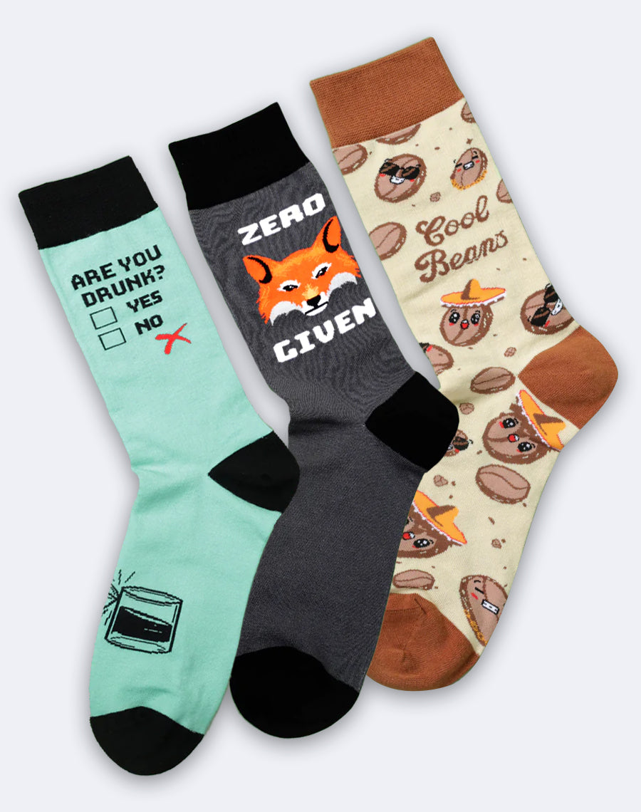 Men’s Steps & Smirks Funny Crew Socks Pack | 3-Pair Bundle