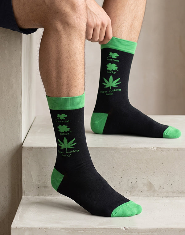 Men's Super Lucky Weed Leaf Crew Socks