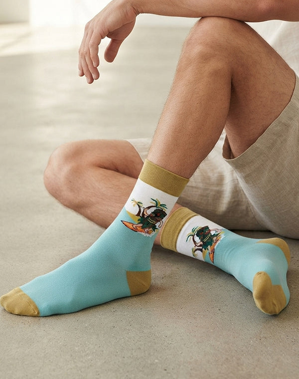 Men's Surfs Up Tiki Hawaiian Tropical Crew Socks