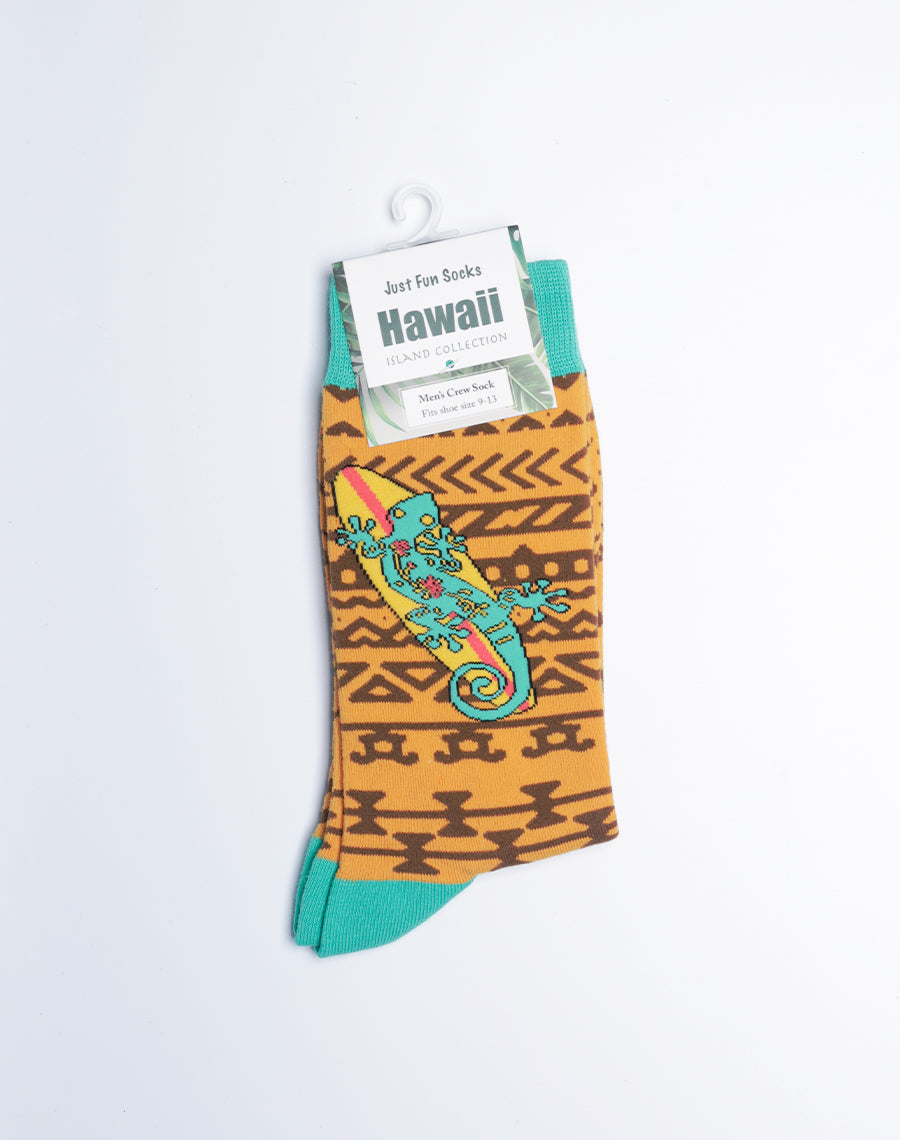Tribal Printed Hawaii Crew Socks for Men - Orange Color