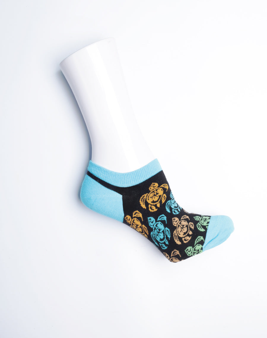 Tribal Turtle Tropical No Show Socks for Men - Cotton made - Blue Color