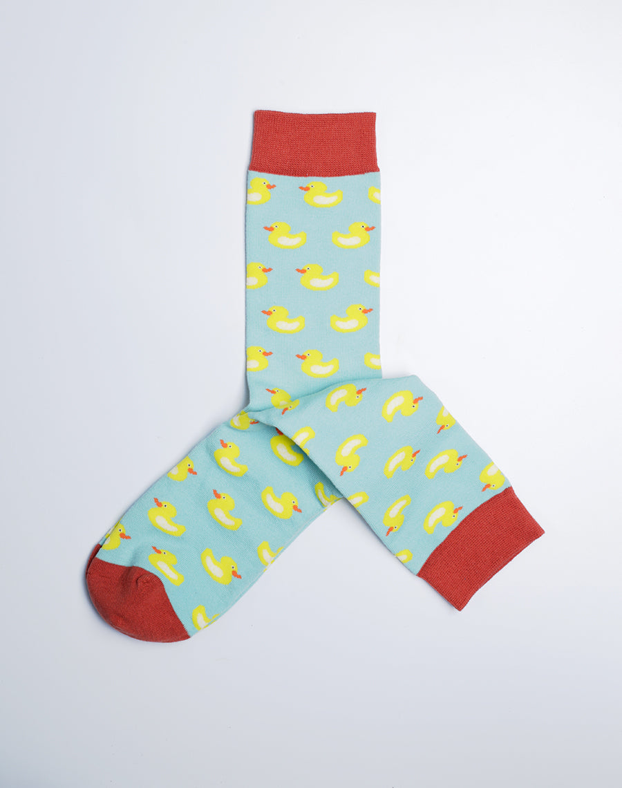 Fun Bath Crew Socks for Men - Tubby Rubber Duck Print - Blue Color Socks 