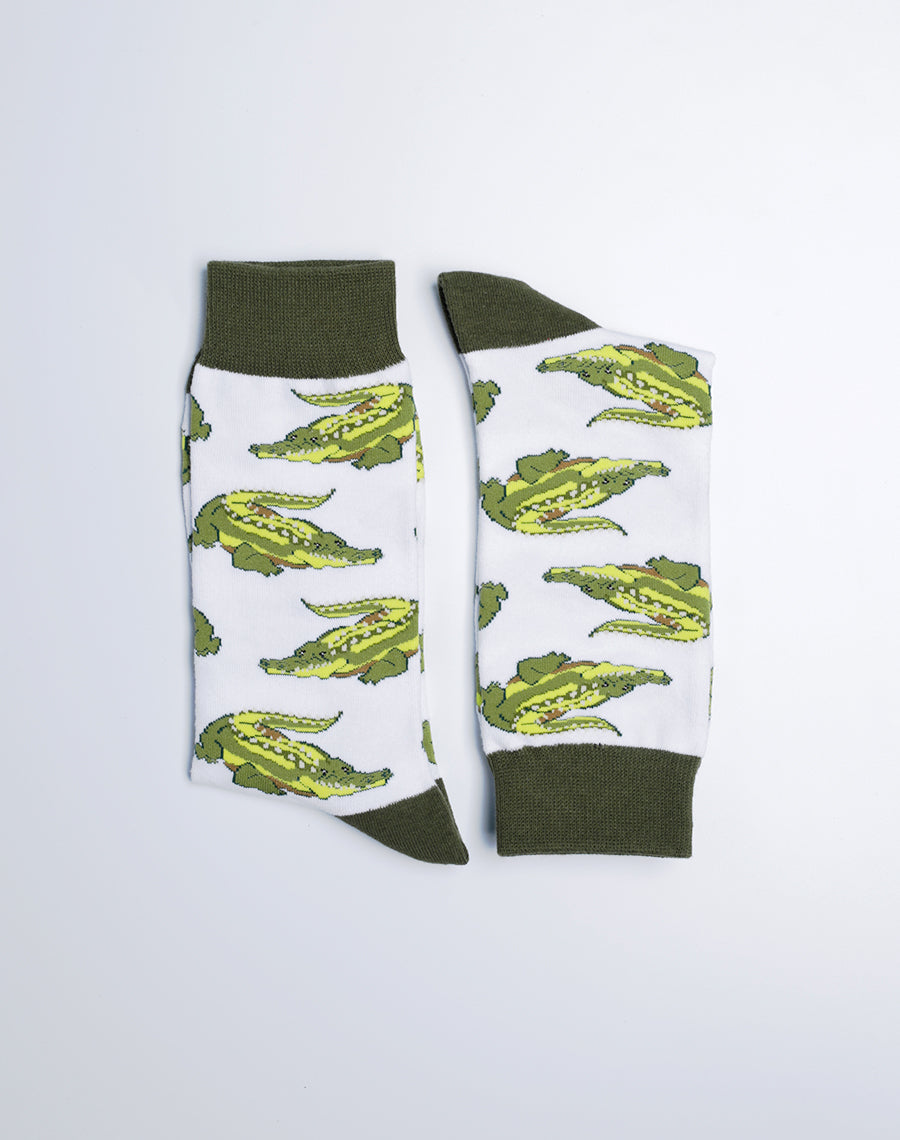 Men's Gator Gator Alligator Crew Socks - Cotton made machine washable White color Socks