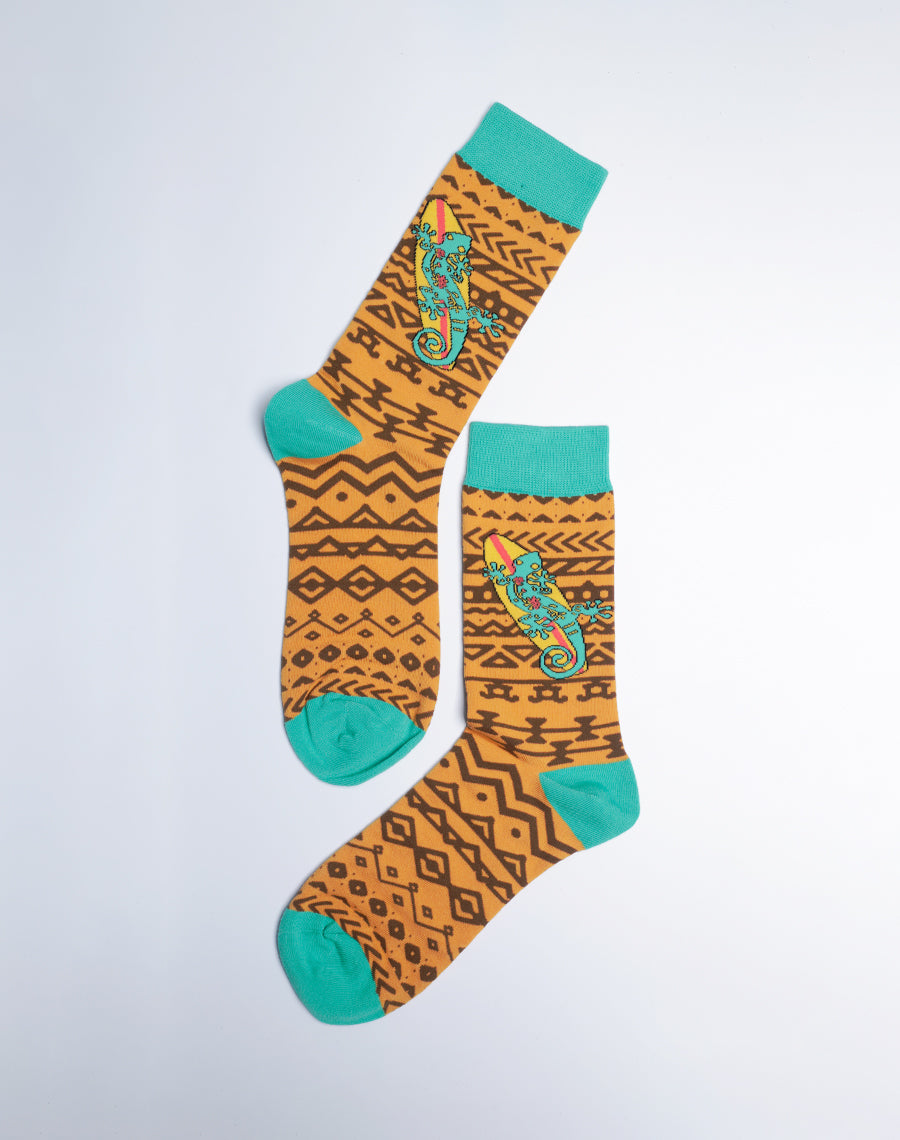 Tribal Gecko Tropical Crew Socks for Men - Cotton Made