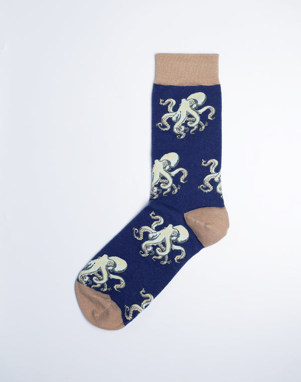 Buy Octo Marine Octopus Crew Socks for Men - Navy Blue | Just Fun Socks