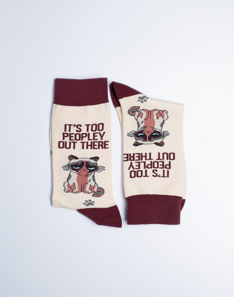 Funny Socks with Sayings - Grumpy Cat Printed Cream Color Printed Socks for Women