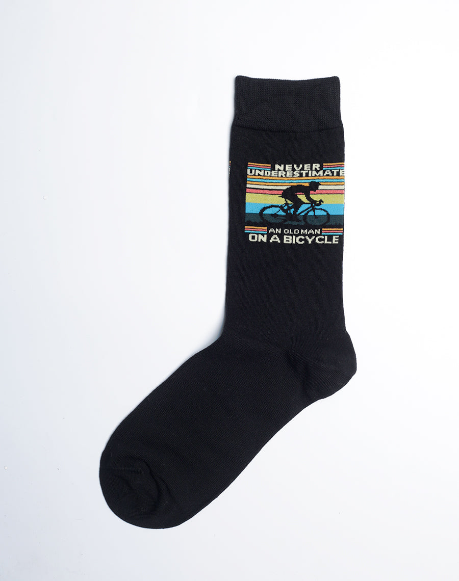 Never Underestimate an Old Man on a Bicycle - Printed Cotton Socks for Men