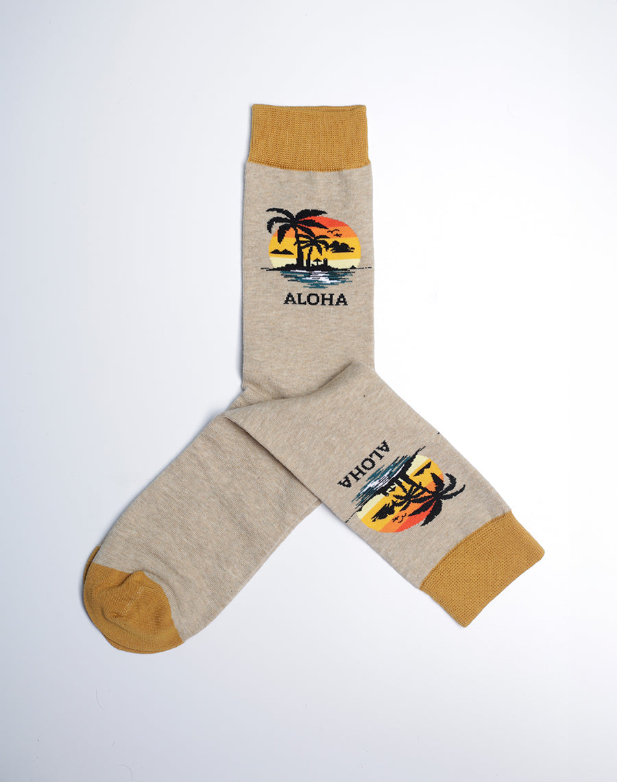 Tan Color Cotton Made Aloha Printed Socks