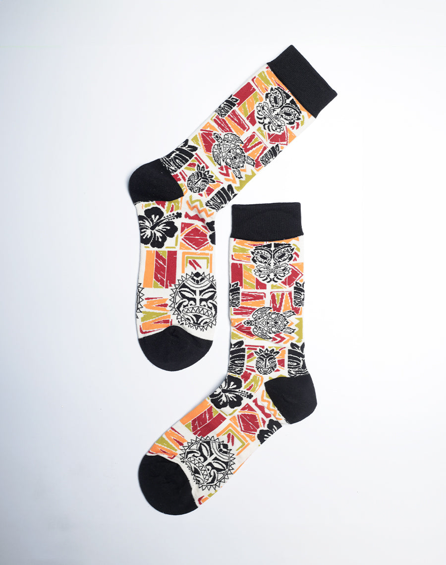 Men's Tribal Mashup Hawaiian Cotton made Crew Socks - Socks with designs
