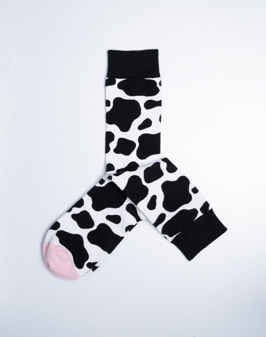Moo Cow Print Funny Crew Socks for Women - Just fun Socks