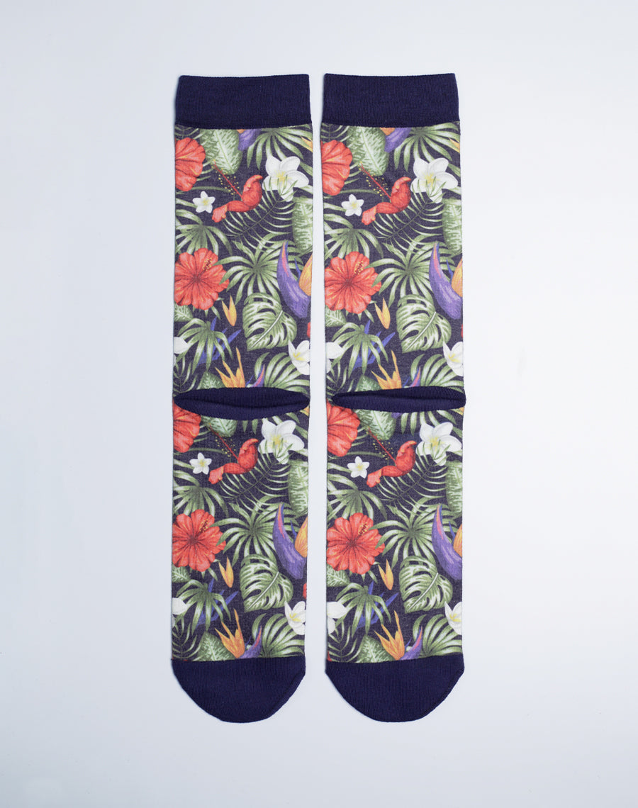Unisex Tropical Mixed Floral Printed Crew Socks - Just Fun Socks