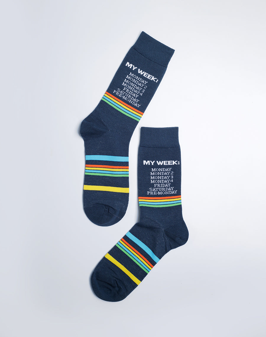 My Week Funny Navy Blue Color Socks for Men - Cotton Made 
