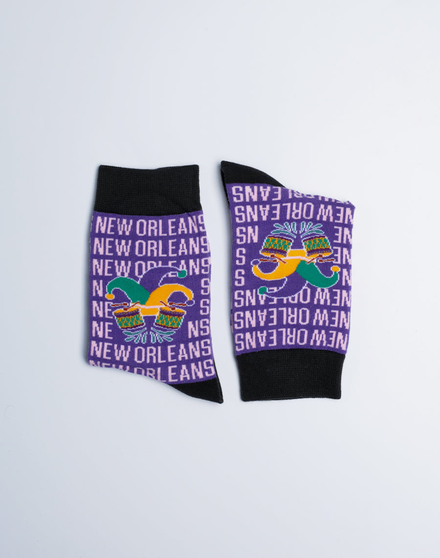 New Orleans Jester Drum Crew Socks for Kids - Purple Color Funny Silly Kids Socks