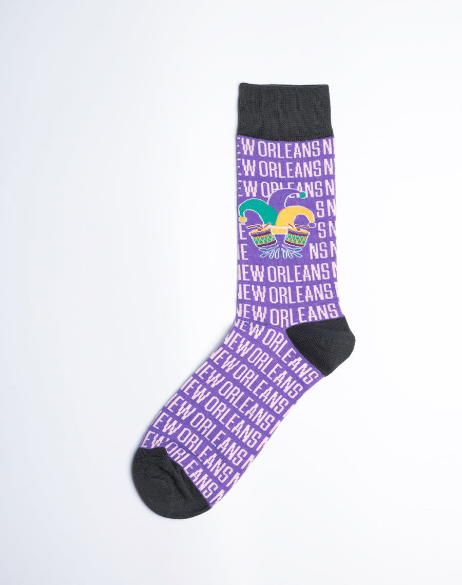 New Orleans Jester Drum Crew Socks for Men - Silly Comfy Cotton made Socks