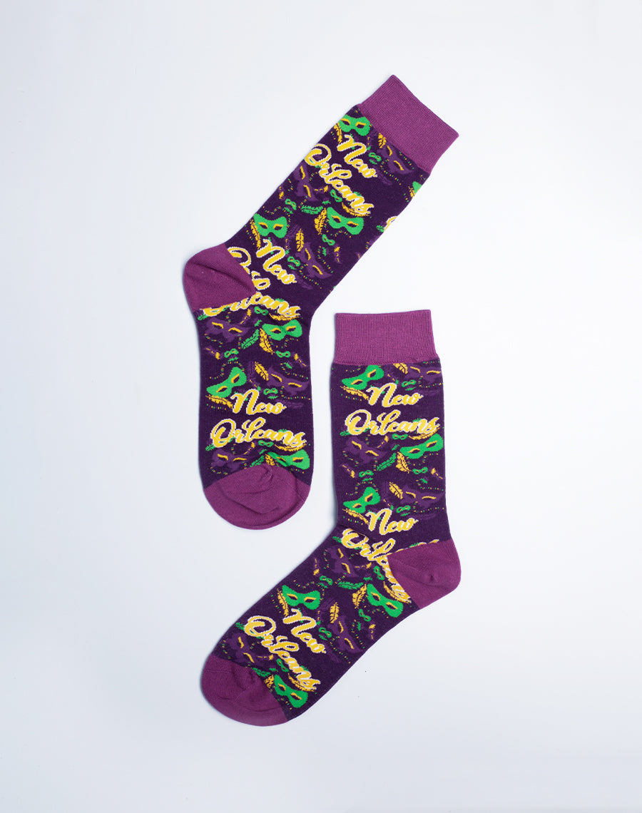 New Orleans Theme Crew Socks for Women - Purple color