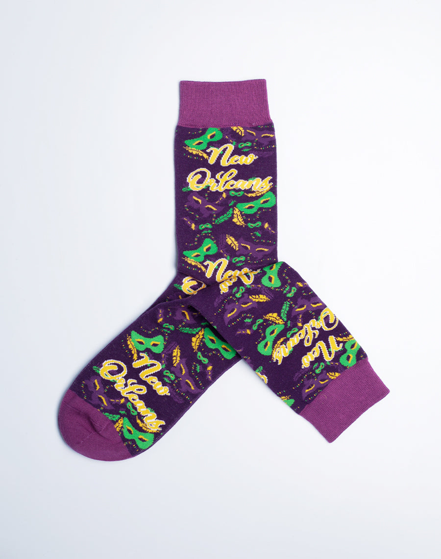 Women's New Orleans Mardi Gras Masquerade Crew Socks - Purple