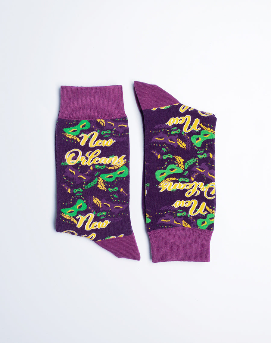New Orleans Mardi Gras Crew socks for Women - Purple Color