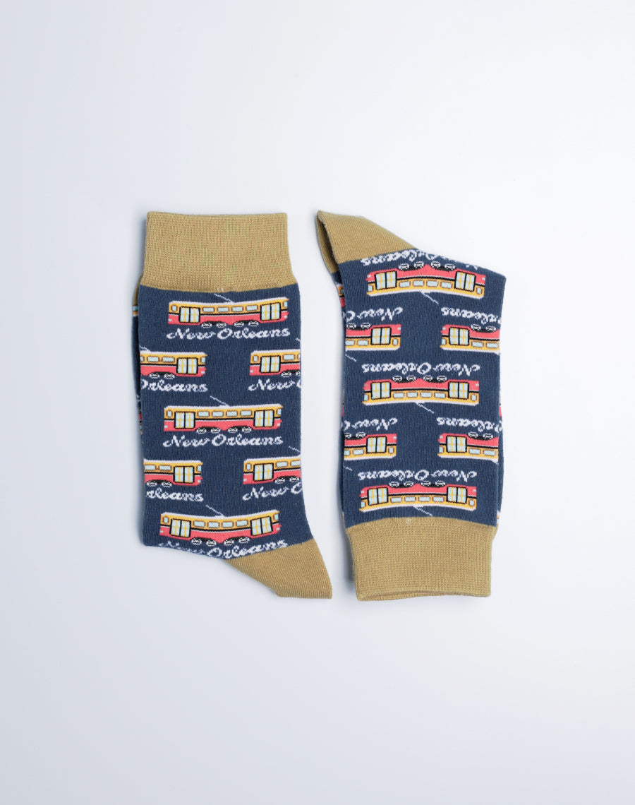 Cotton Made Crew Socks for Women - New Orleans Streetcar Crew Socks