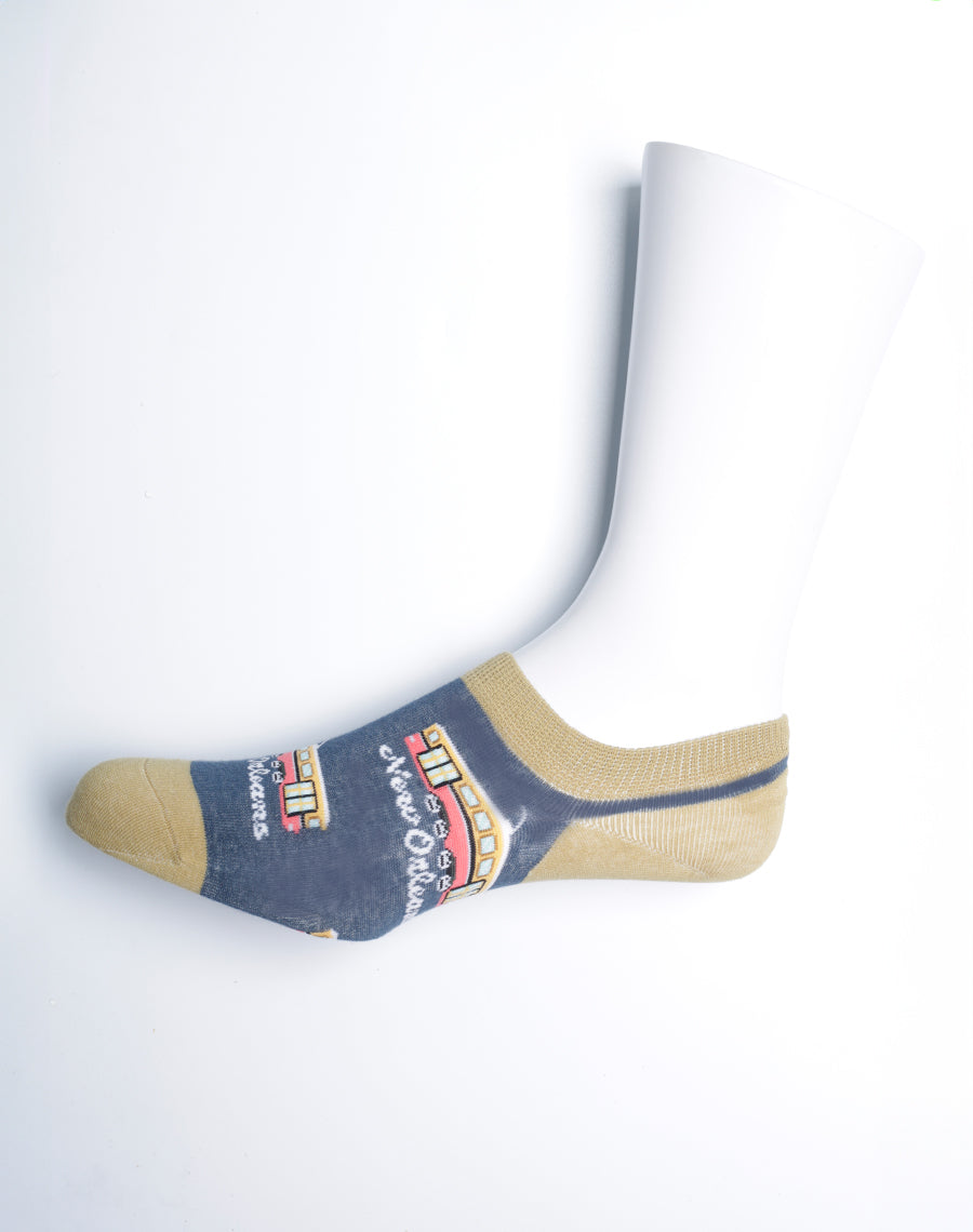 New Orleans Street Car Vehicle Printed Socks - Blue Color Socks with Sand color Heels and Toes