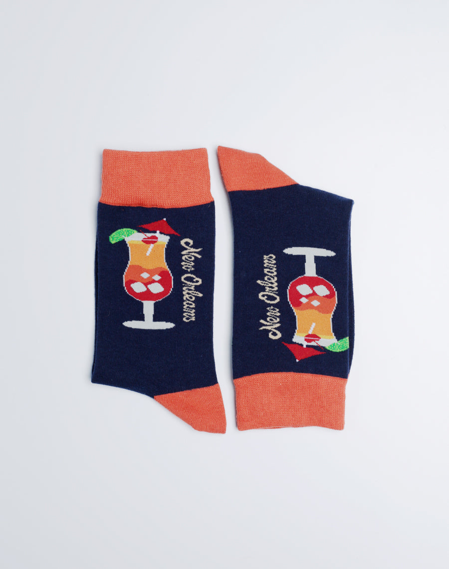New Orleans Theme Crew Socks for Women - Blue Orange Color Socks