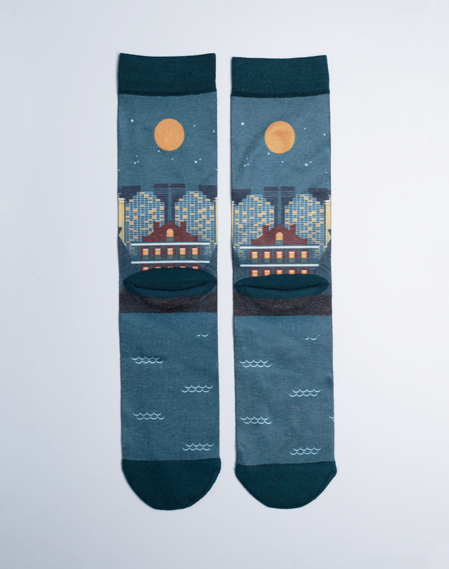 Unisex New Orleans Skyline Crew Socks - Teal / Blue color Socks