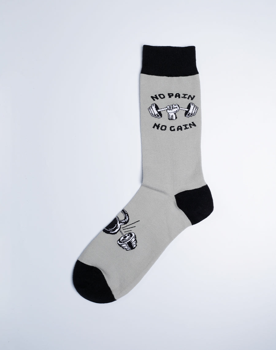 Grey Color No Pain No Gain Gym Socks for Men