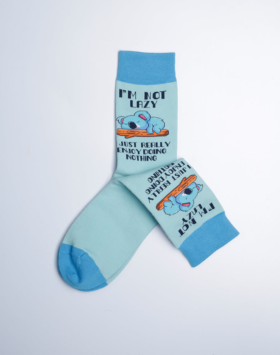 Cotton Made Koala Printed Crew Socks - Light Blue Socks