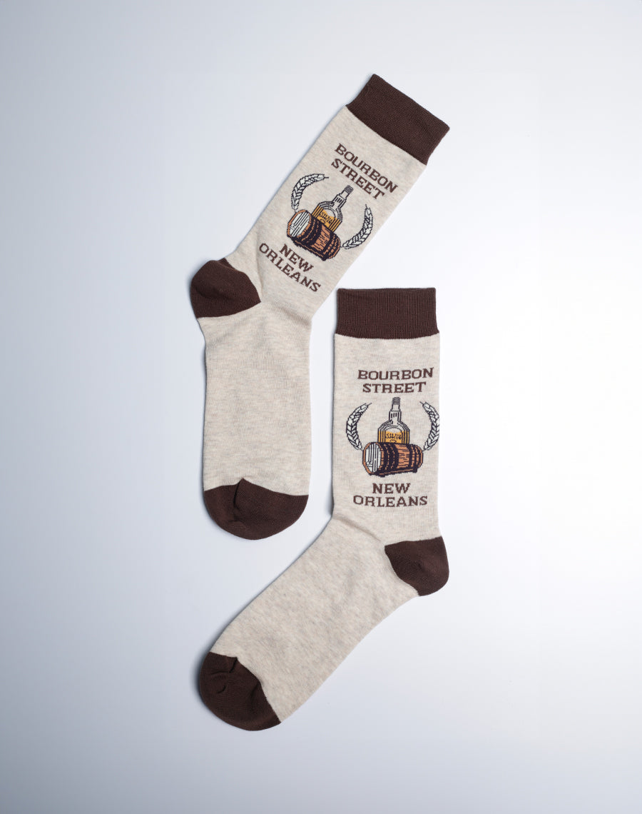 Brown Oat Color Crew Socks - Cotton Made Whisky Printed Socks