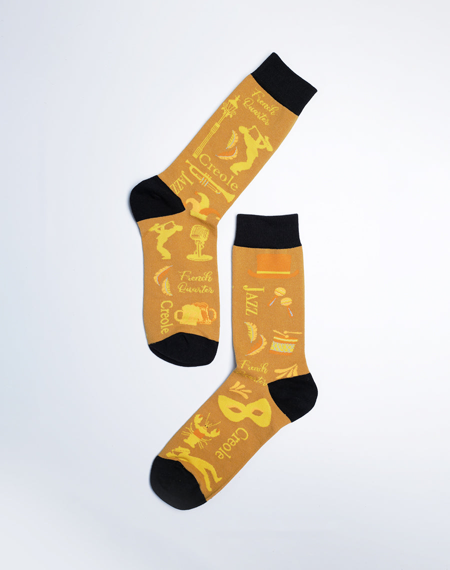 Old School New Orleans Theme Crew Socks for Men