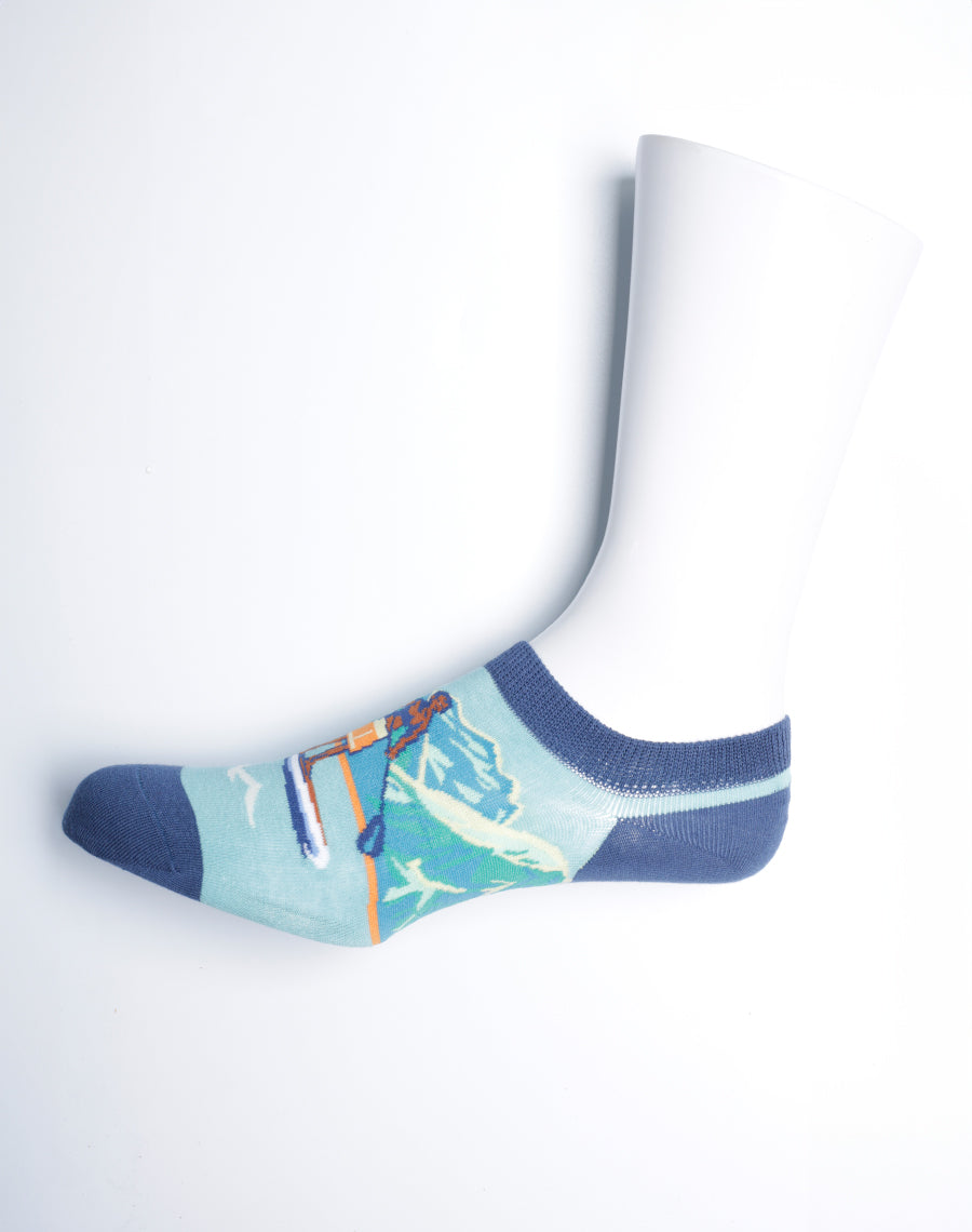 No Show Ankle Socks for Men - Light Blue Paddle Board Printed Tropical Theme Socks