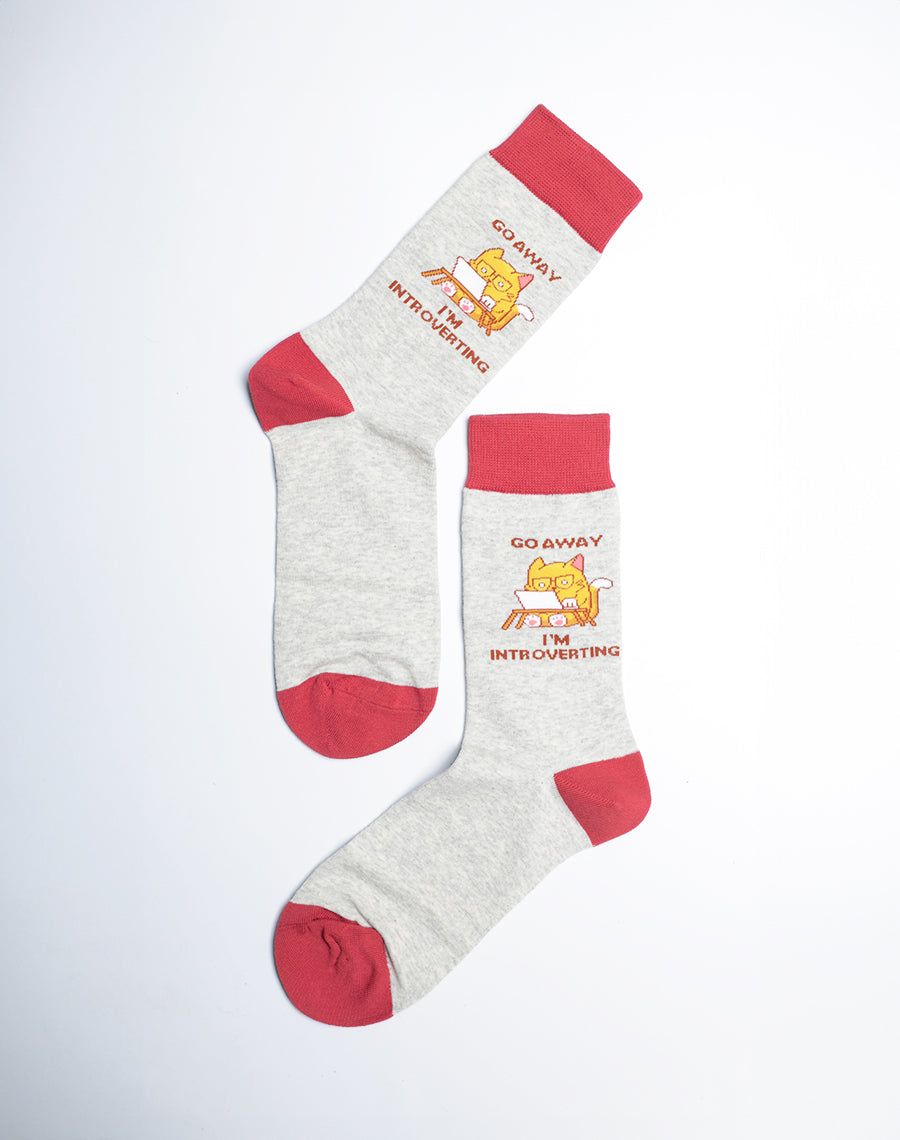 Go Away Iam introverting Printed Cute Working Cat Crew Socks for females