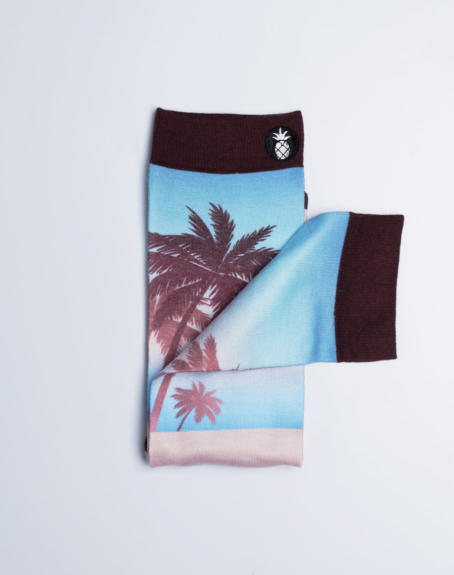Palm Trees on Hawaii Tropical Beach - Cotton Made Multi Color Socks - Cotton Made