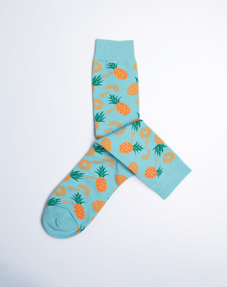 Men's Aloha Pineapple Tropical Crew Socks - Just Fun Socks